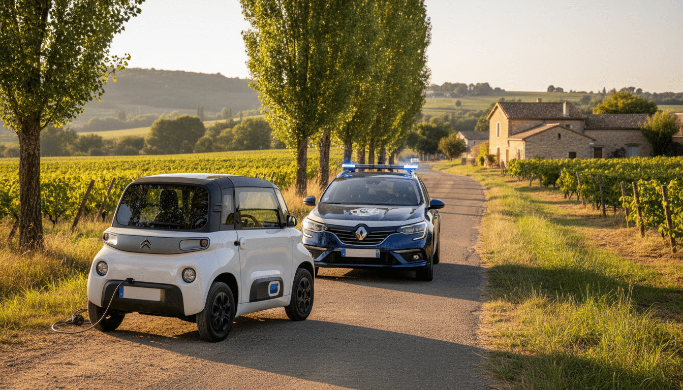 Citroën Ami arrêtée par les gendarmes sur une route