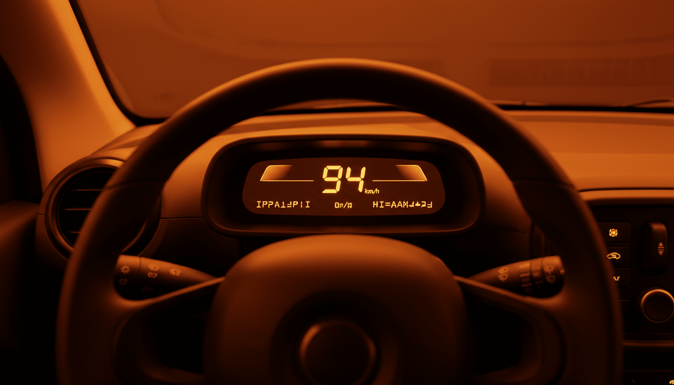 Compteur affichant 94 km/h dans une voiture sans permis