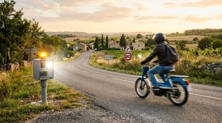 Radar flashant une Peugeot 103 sur une route française