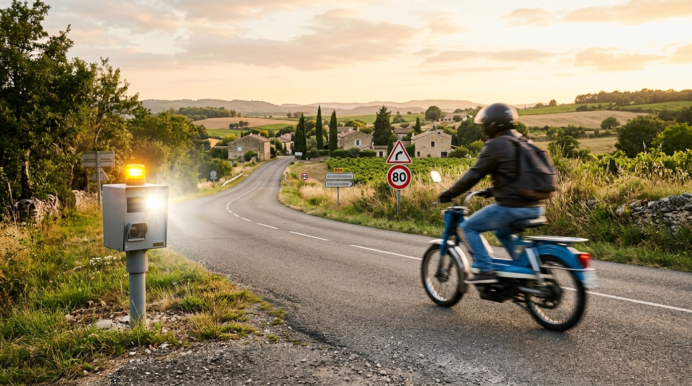 Radar flashant une Peugeot 103 sur une route française