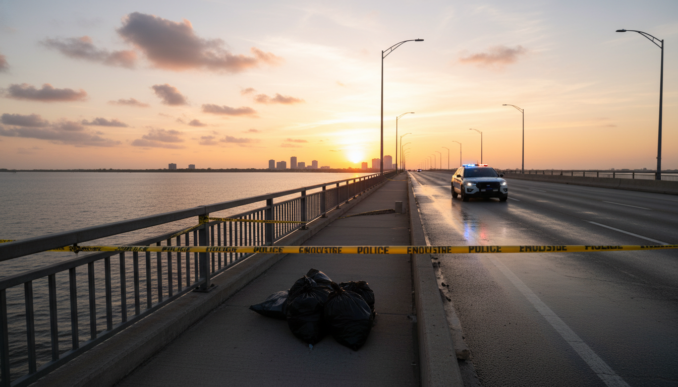 Pont Howard Frankland en Floride avec ruban de police