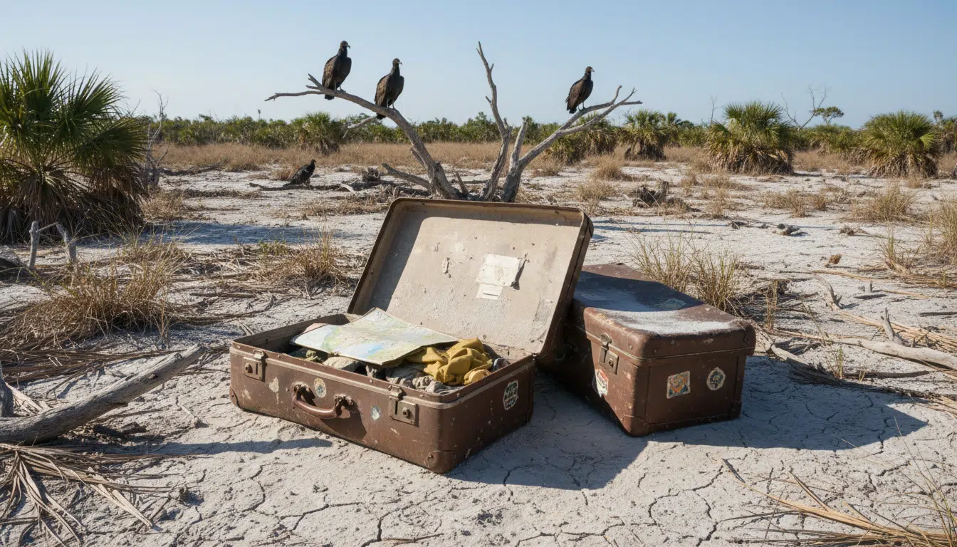 Valises abandonnées dans un terrain vague