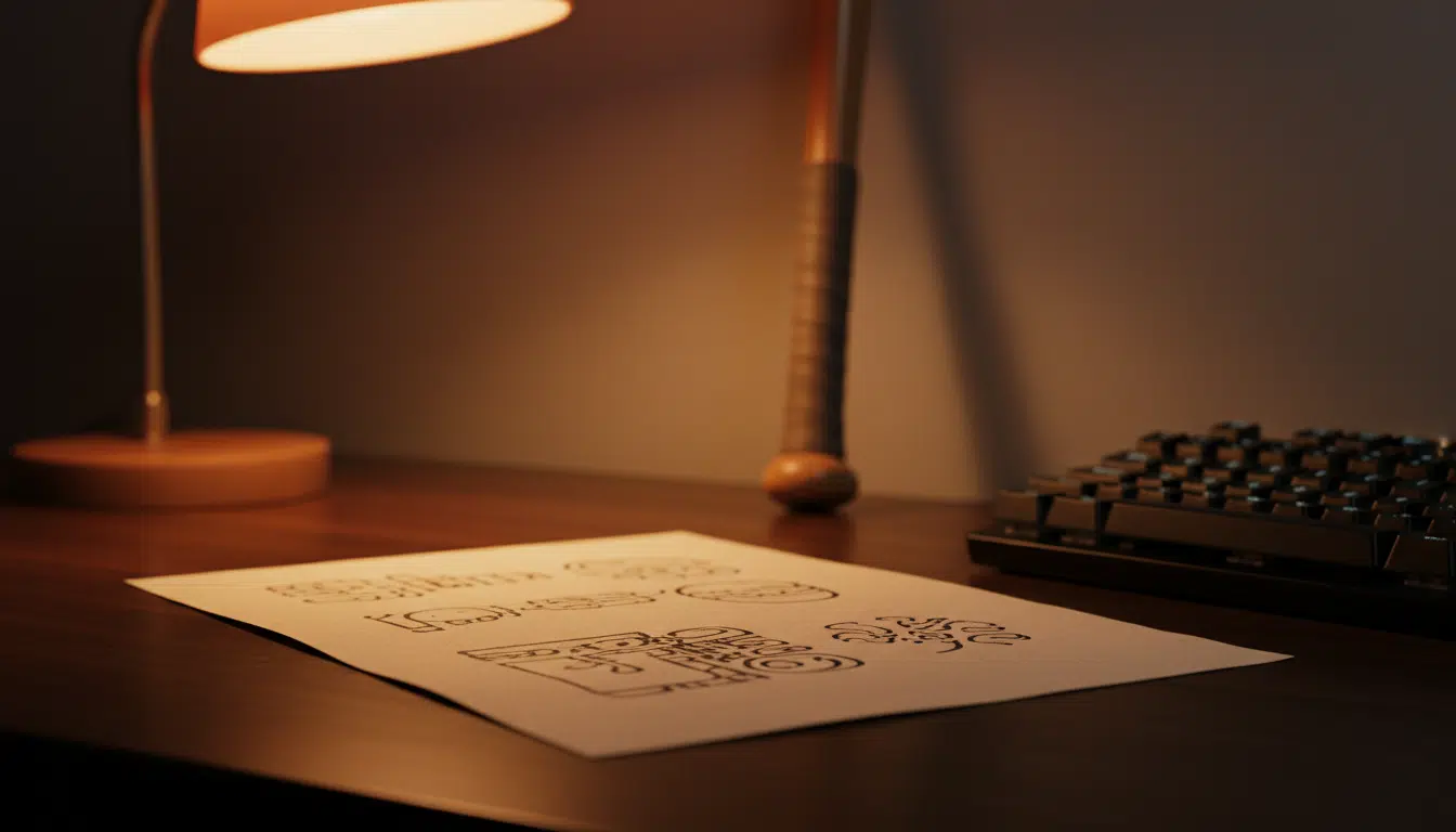 Document imprimé sur un bureau avec batte de baseball