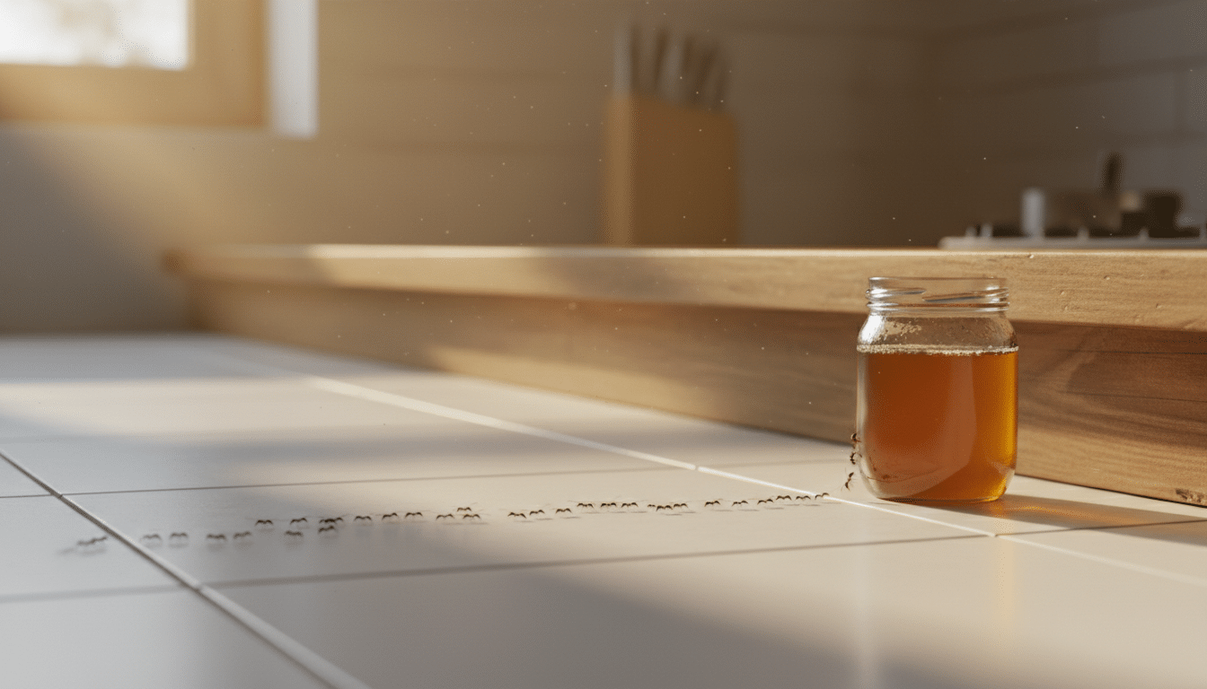 File de fourmis sur le carrelage de la cuisine