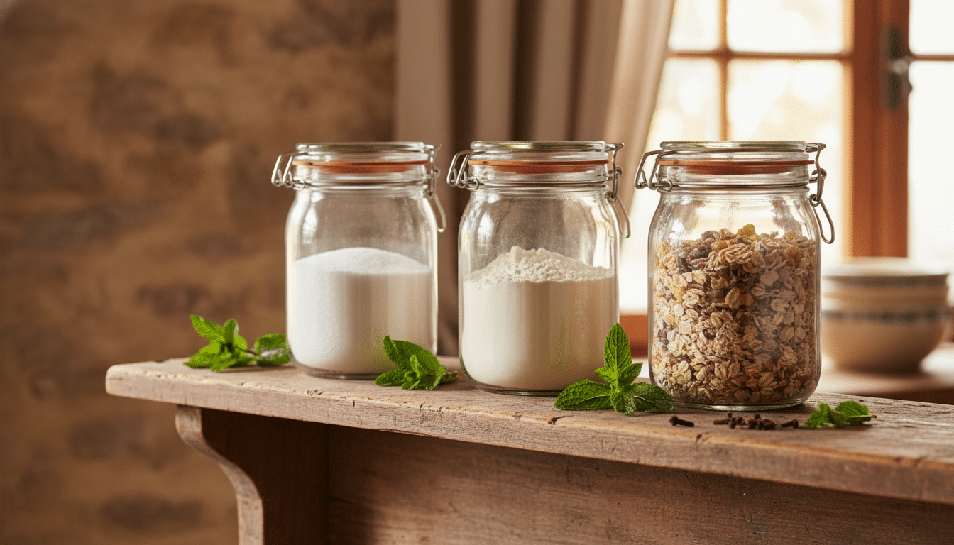 Bocaux en verre hermétiques et répulsifs naturels dans la cuisine