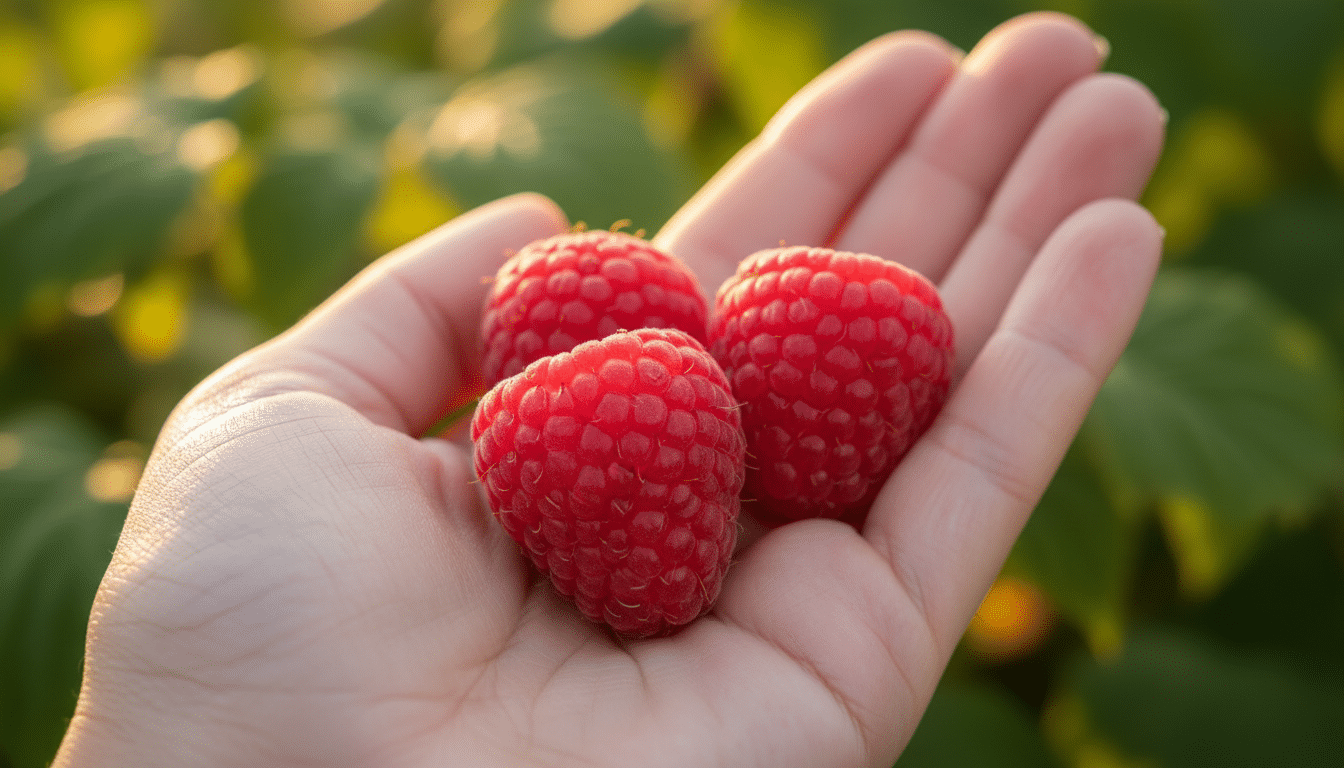Grosses framboises mûres cueillies dans un jardin ensoleillé