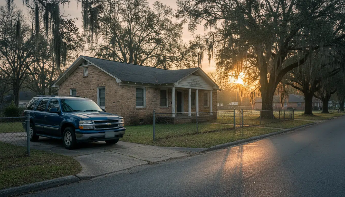 Maison américaine en Alabama avec véhicule gouvernemental