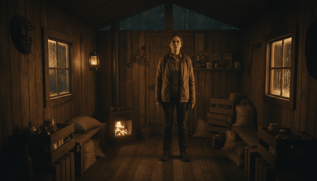 Femme seule dans une cabane isolée en forêt