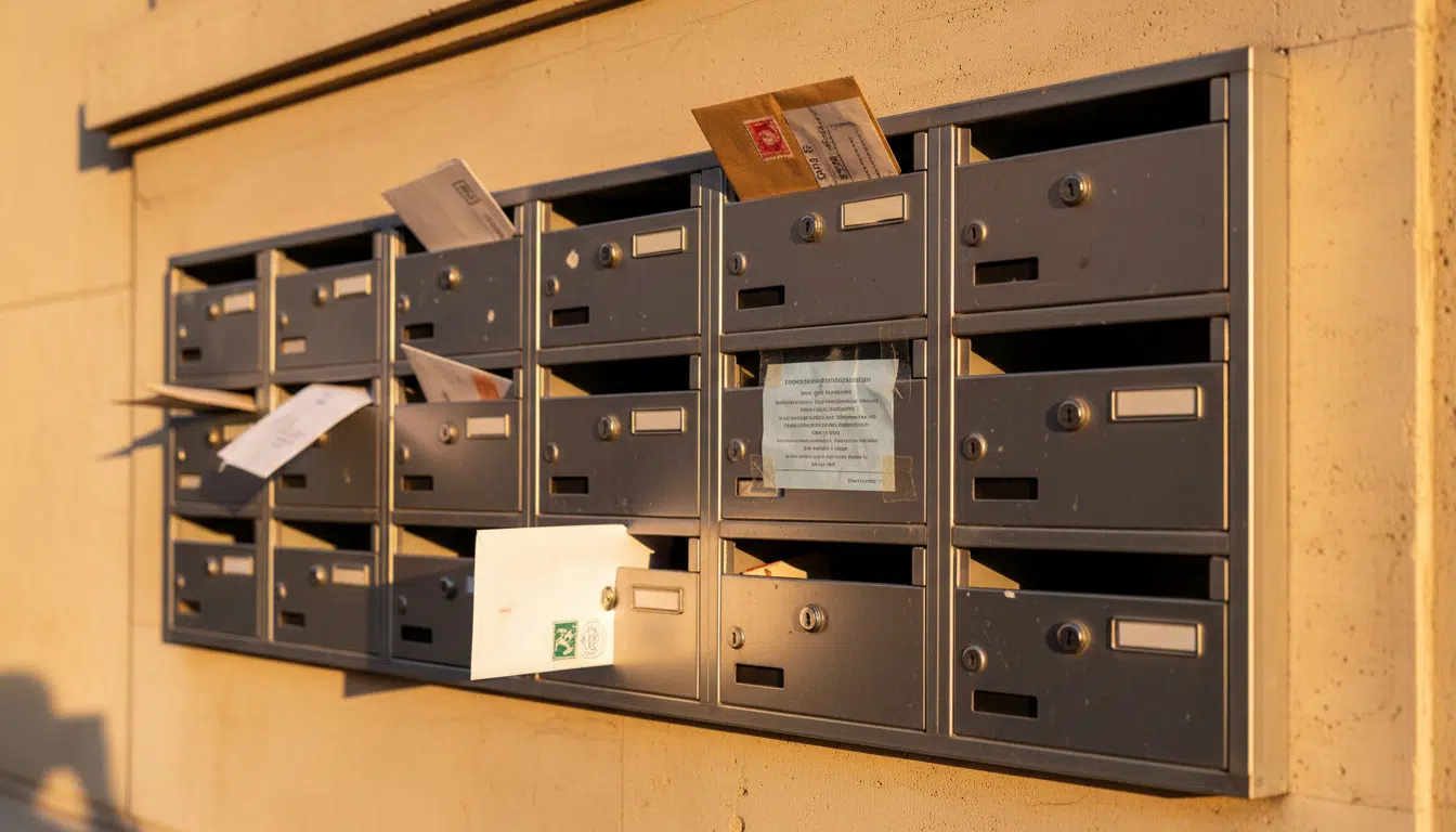 Boîtes aux lettres verrouillées d'un immeuble à Vénissieux