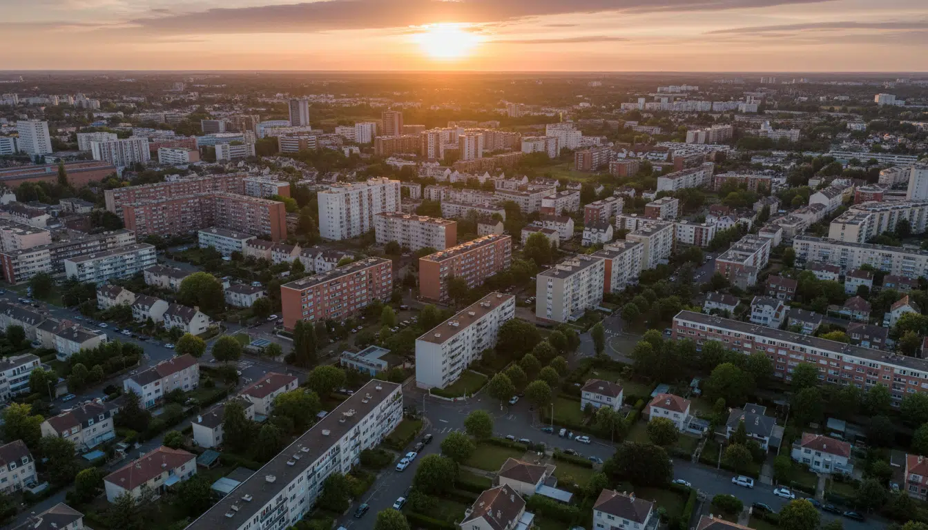 Vue aérienne de la Seine-Saint-Denis au coucher du soleil