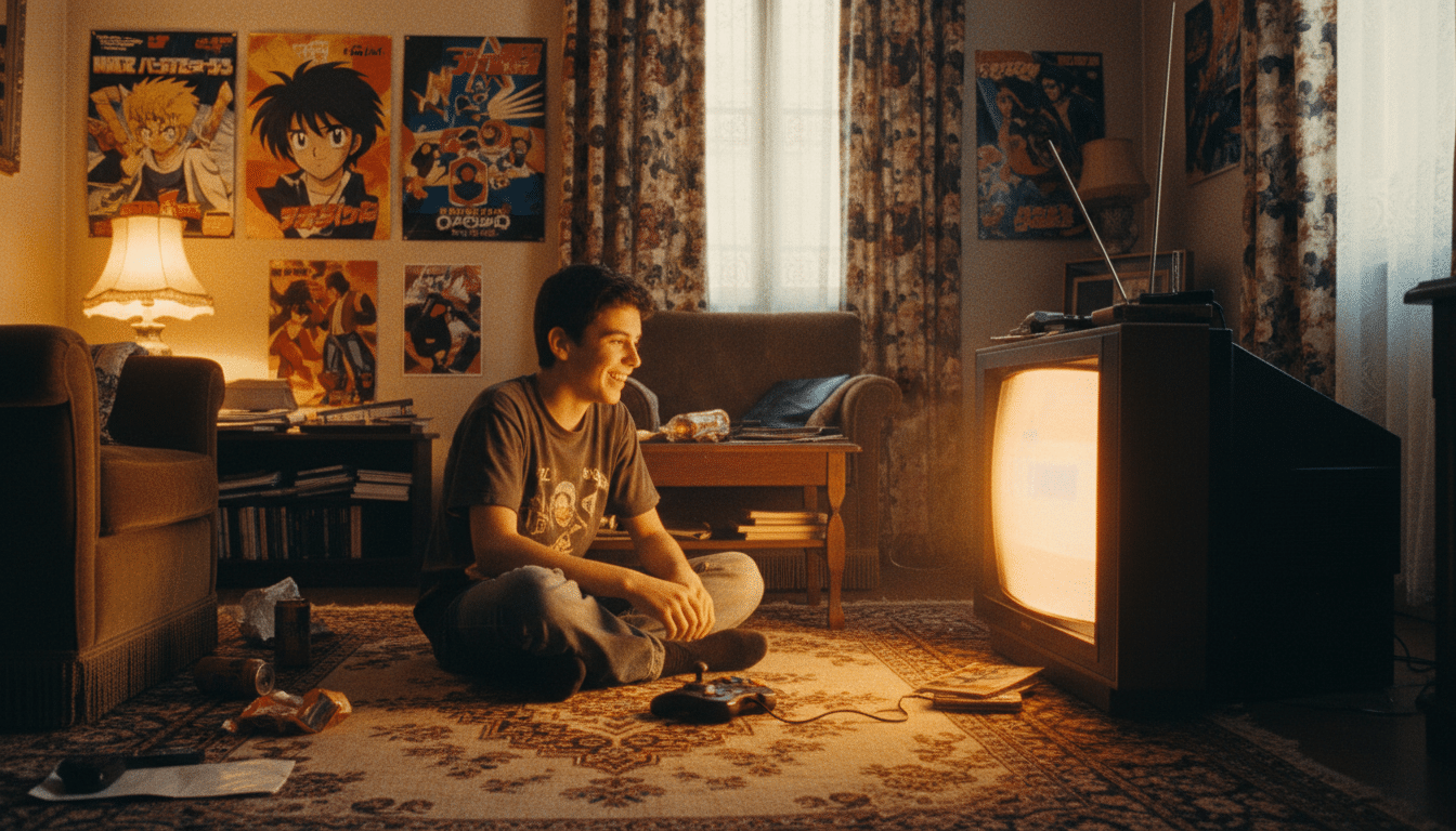 Adolescent regardant Game One sur un téléviseur rétro