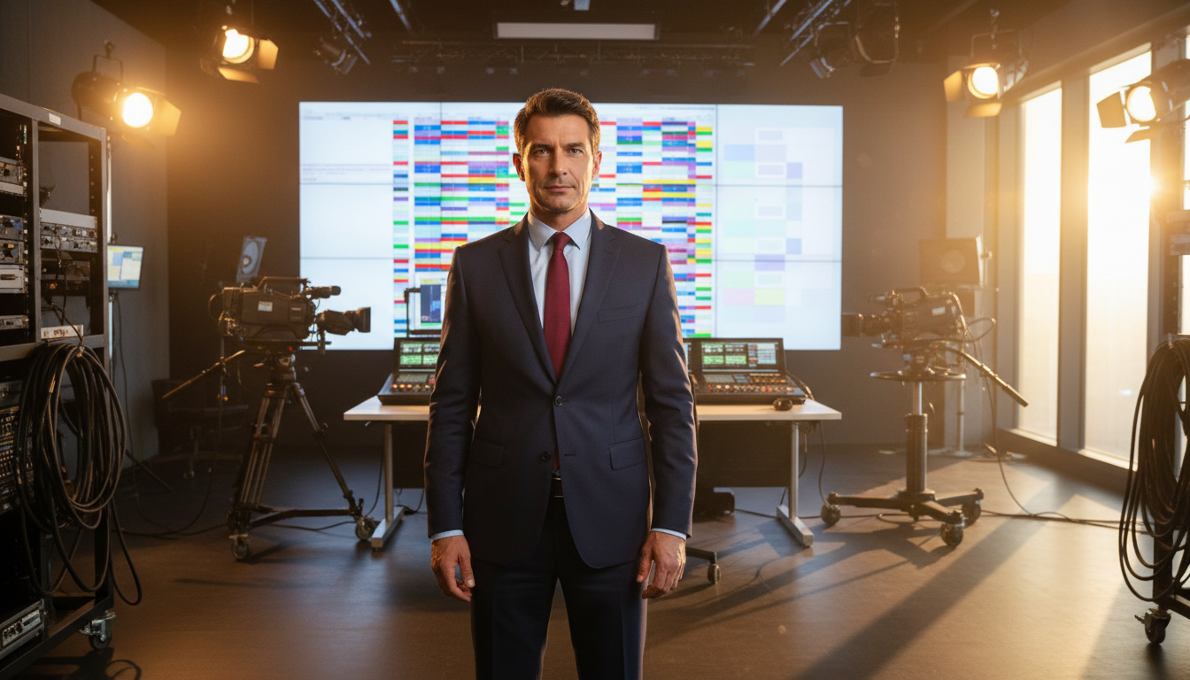 David Neichel dans un bureau de production télévisée