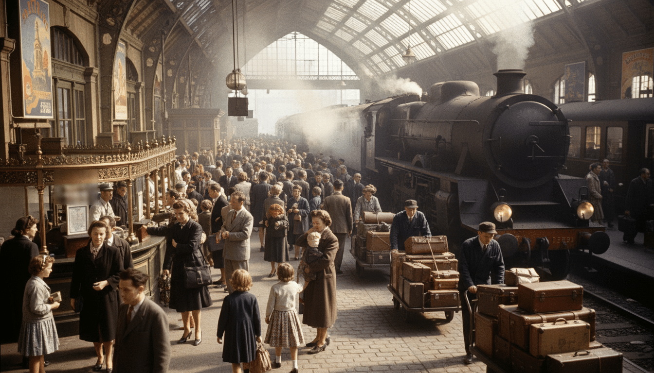 Gare française animée des années 50