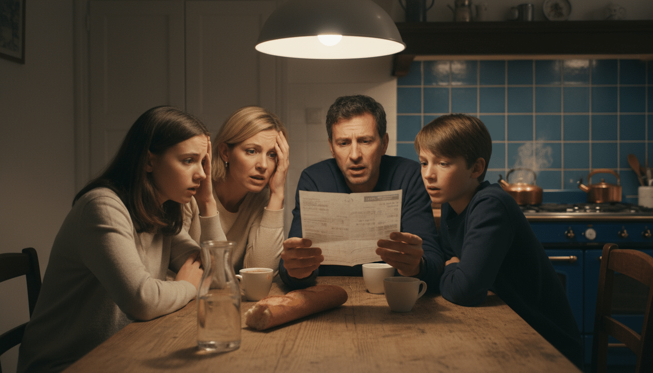 Famille française regardant une facture de gaz