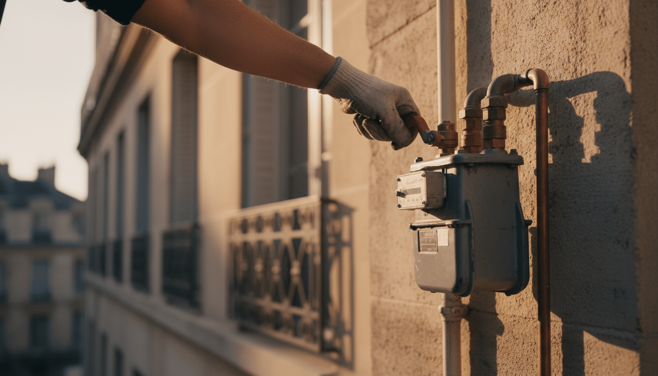 Compteur de gaz sur un immeuble résidentiel français