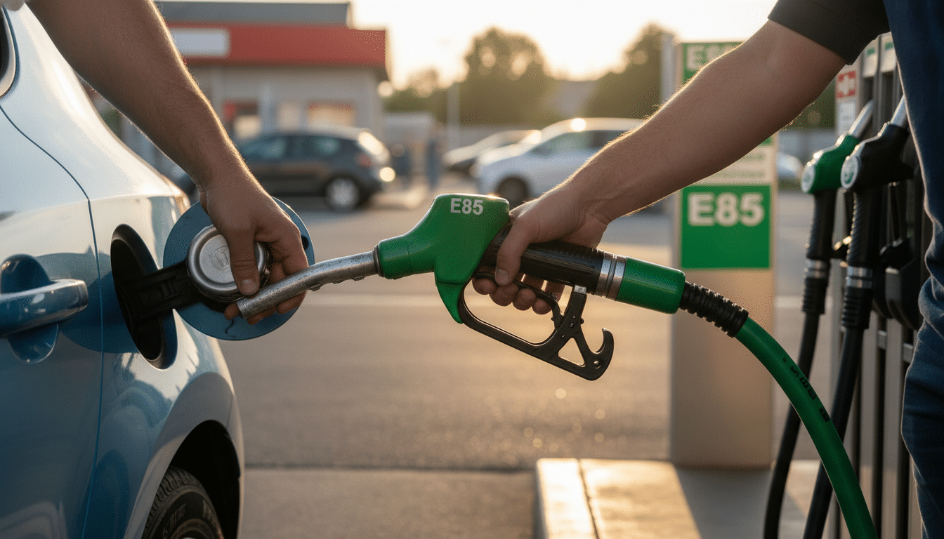 Automobiliste faisant le plein de superéthanol E85