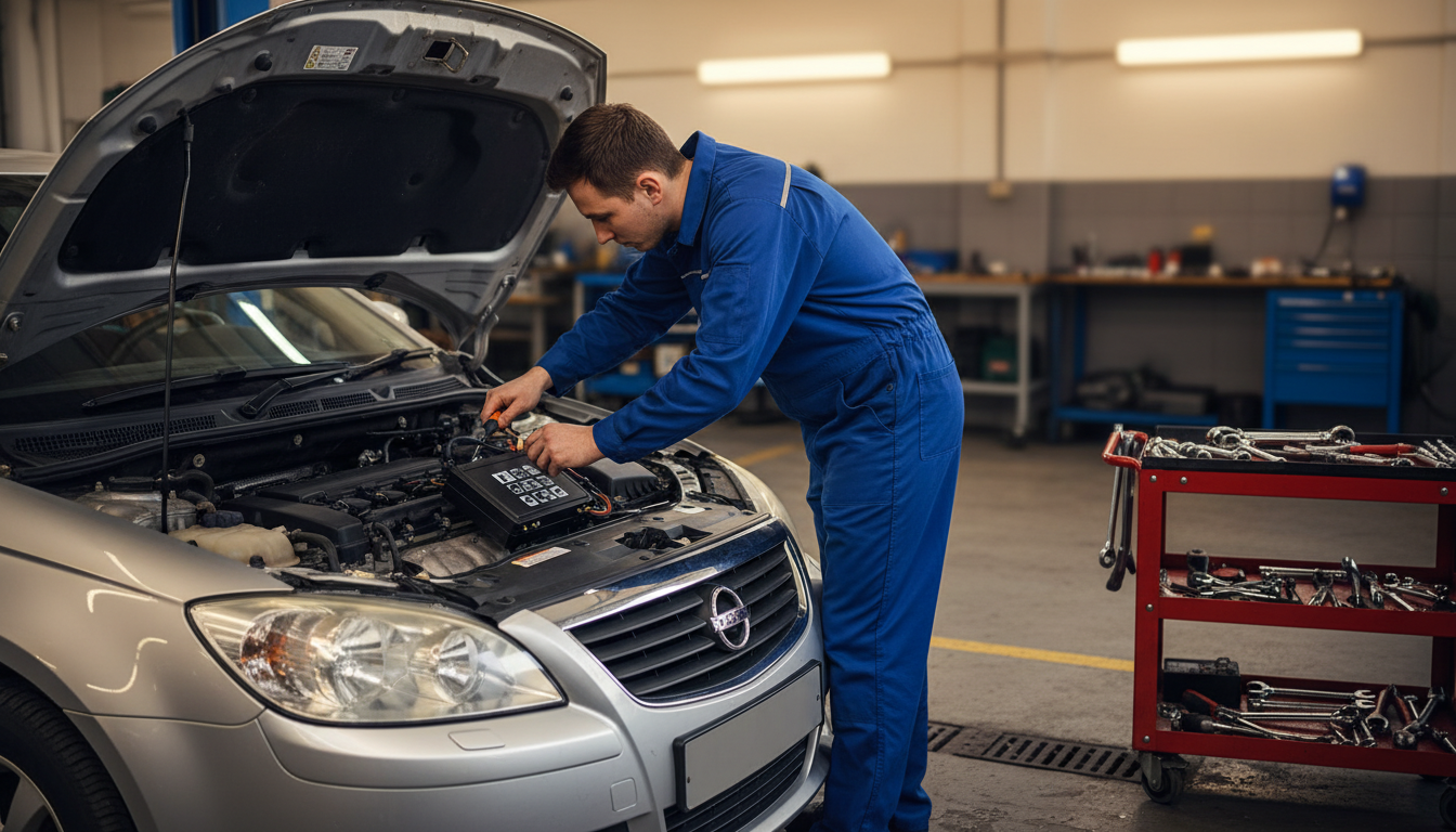Mécanicien installant un boîtier de conversion E85 sous le capot