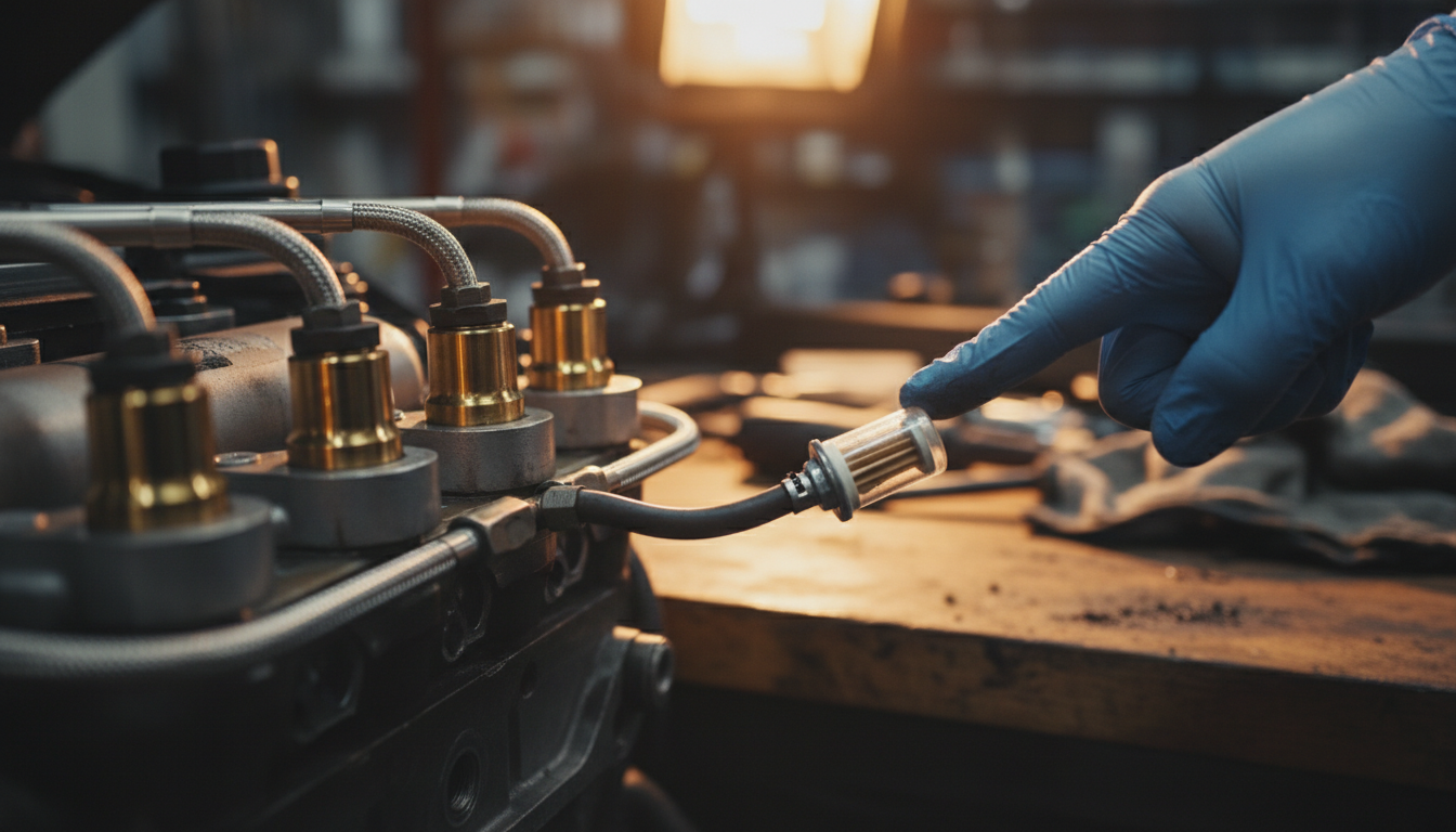 Gros plan sur un filtre à carburant dans un moteur de voiture