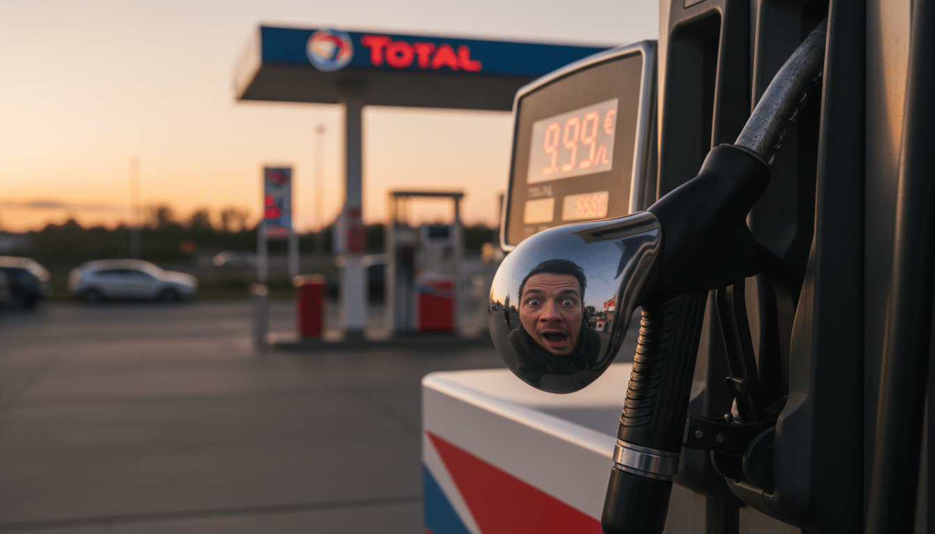 Écran de pompe à carburant affichant un prix aberrant