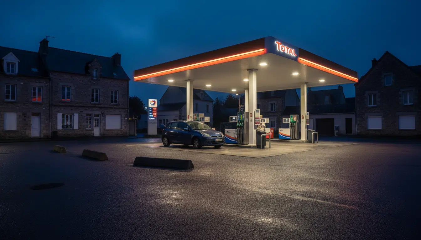 Station Total Access éclairée de nuit dans le Nord