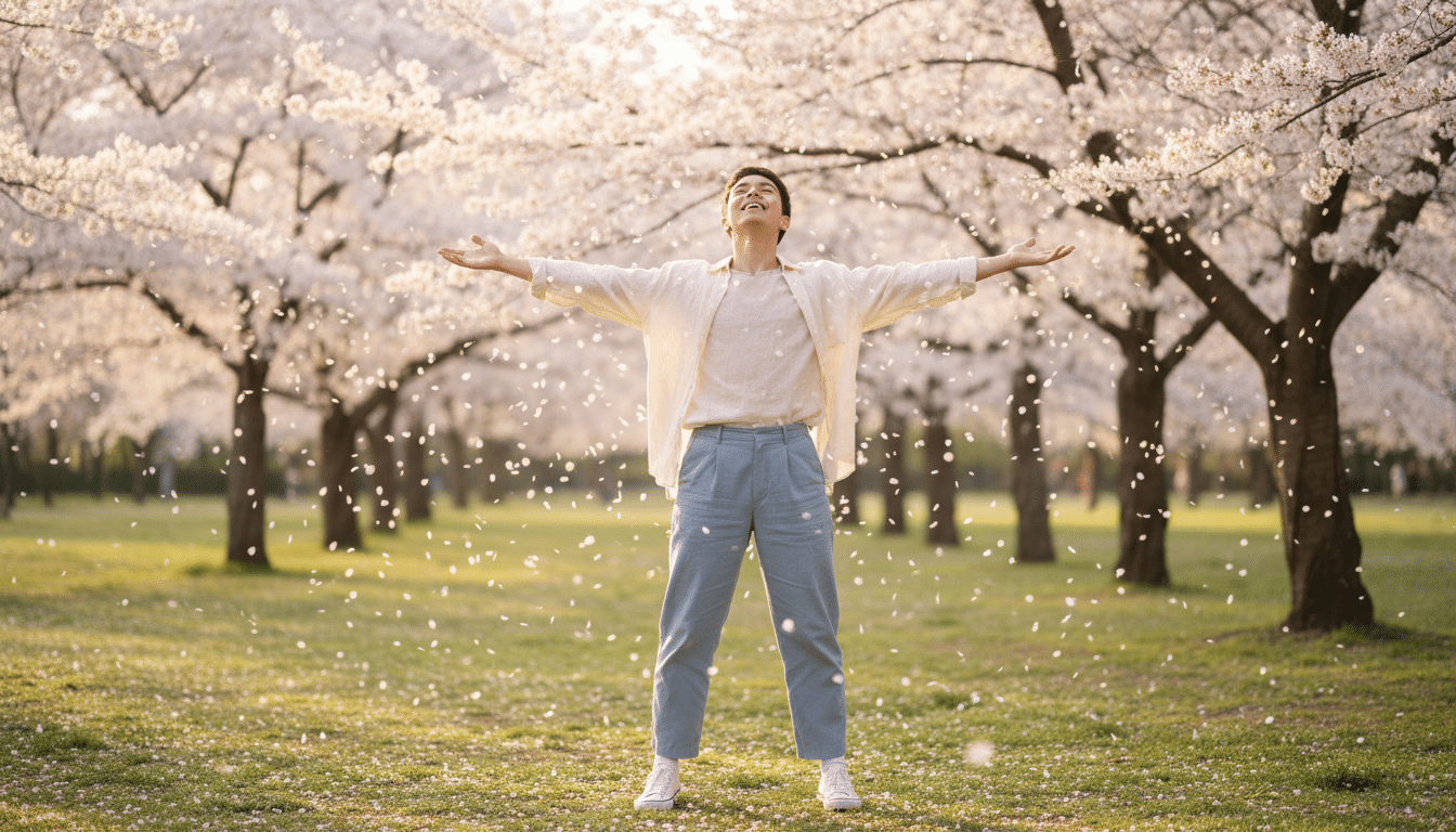 Personne joyeuse dans un parc ensoleillé au printemps