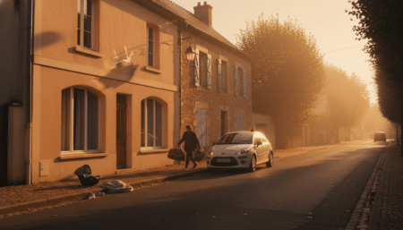 Rue résidentielle française avec maison de naissance voisine