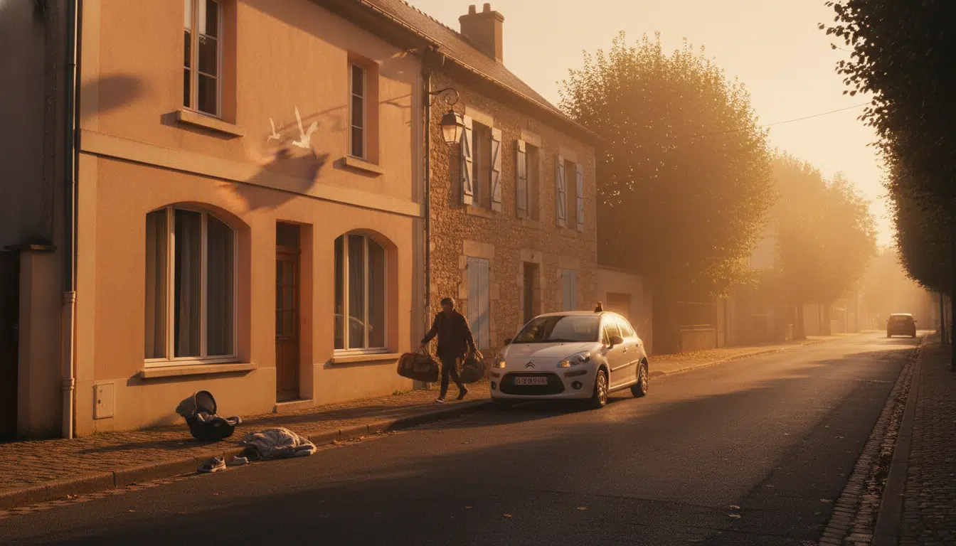 Rue résidentielle française avec maison de naissance voisine
