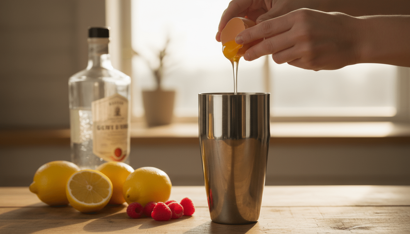 Séparation du blanc d'œuf dans un shaker à cocktail