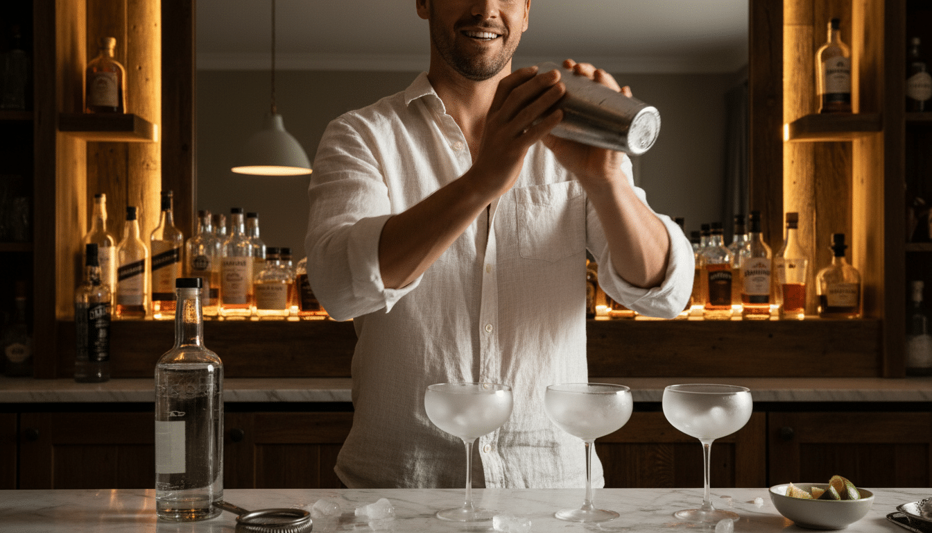 Personne secouant un shaker pour préparer le cocktail