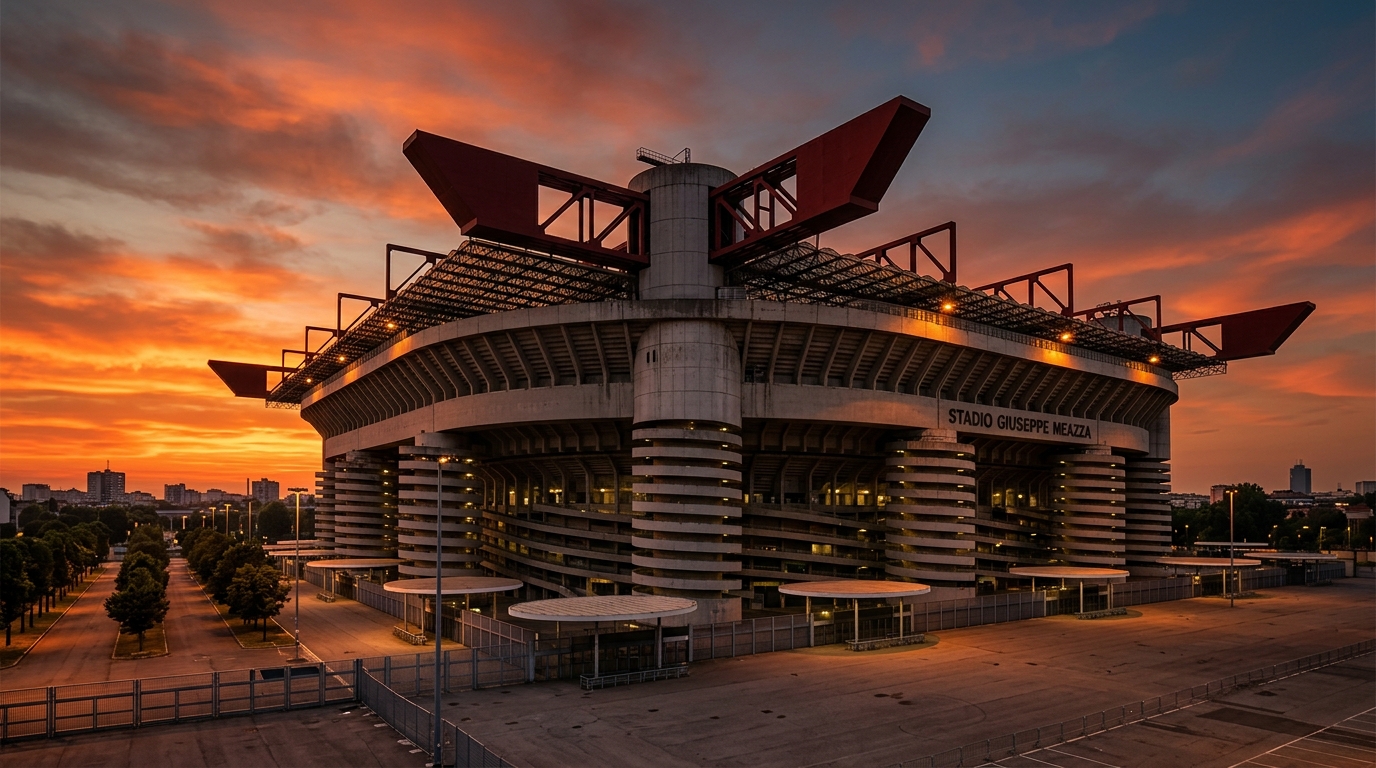 Stade San Siro de Milan au crépuscule, symbole du football italien