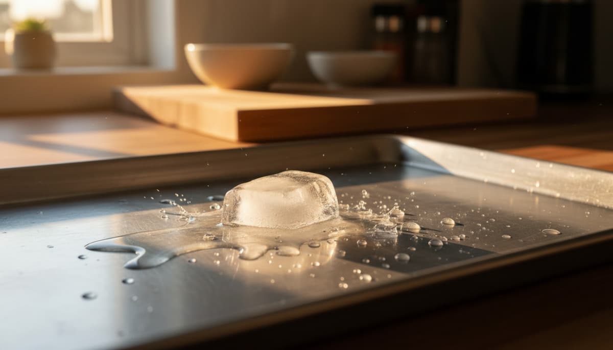 Glaçon fondant rapidement sur plaque aluminium