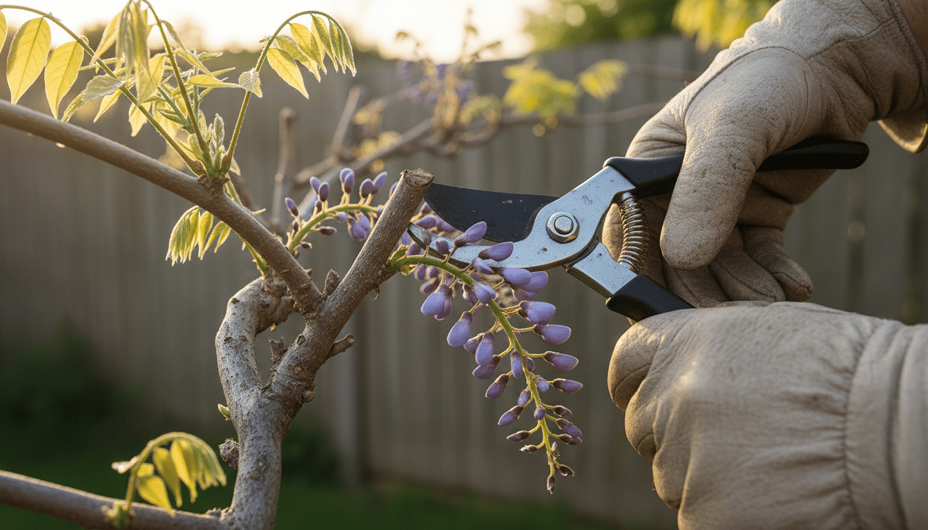 Taille de printemps d'une glycine au sécateur