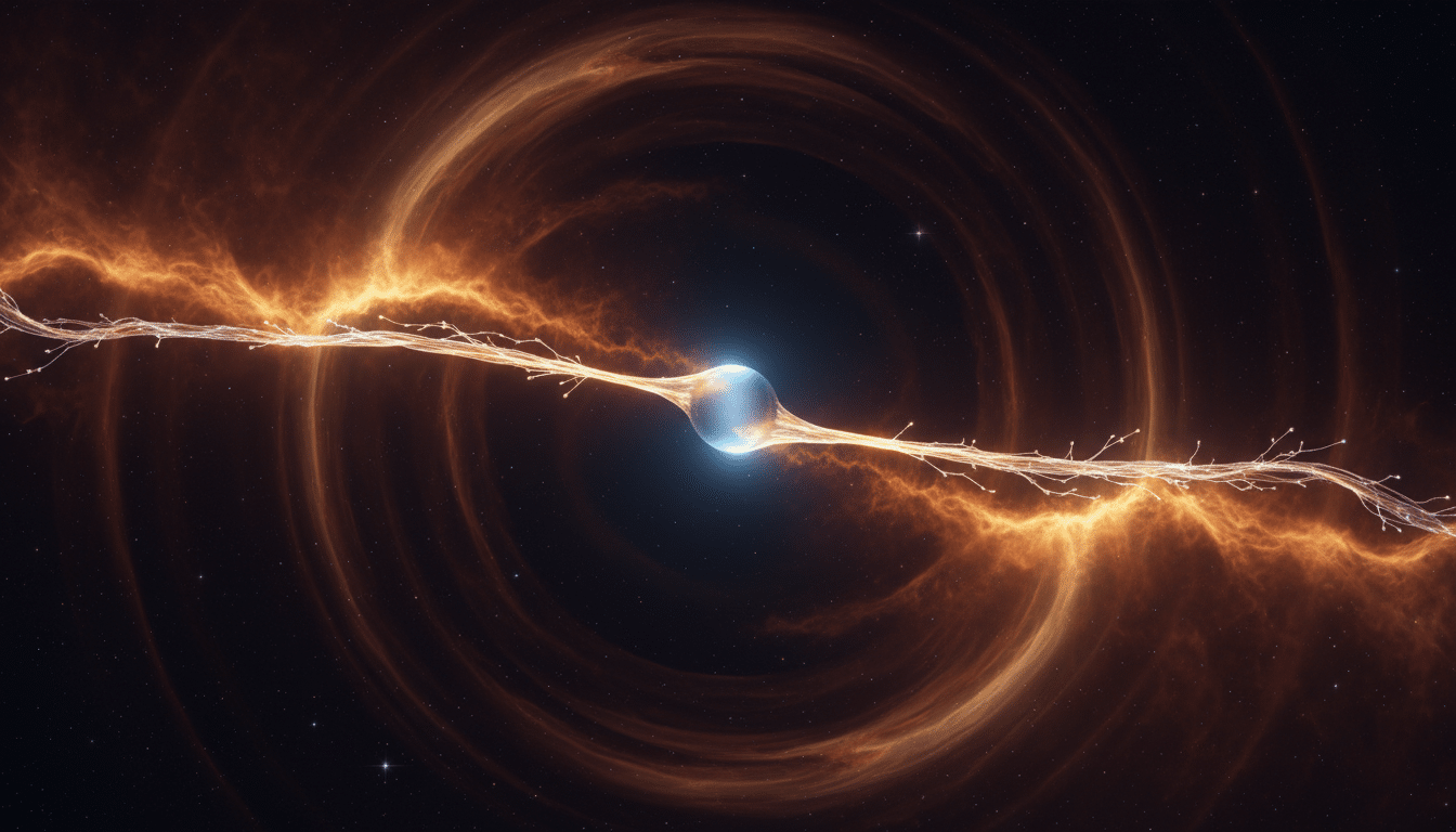 goutte d'eau étirée par la gravité d'un trou noir