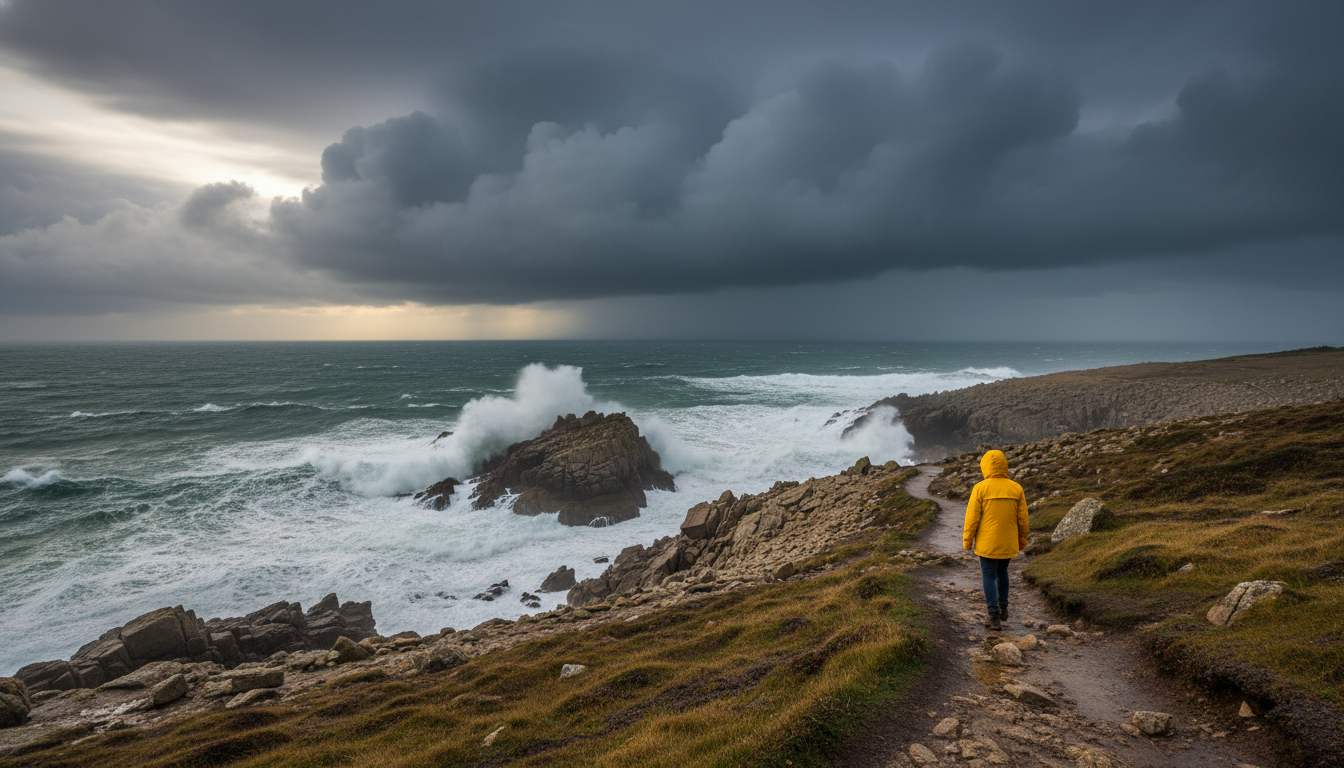 Tempête orageuse approchant la côte bretonne