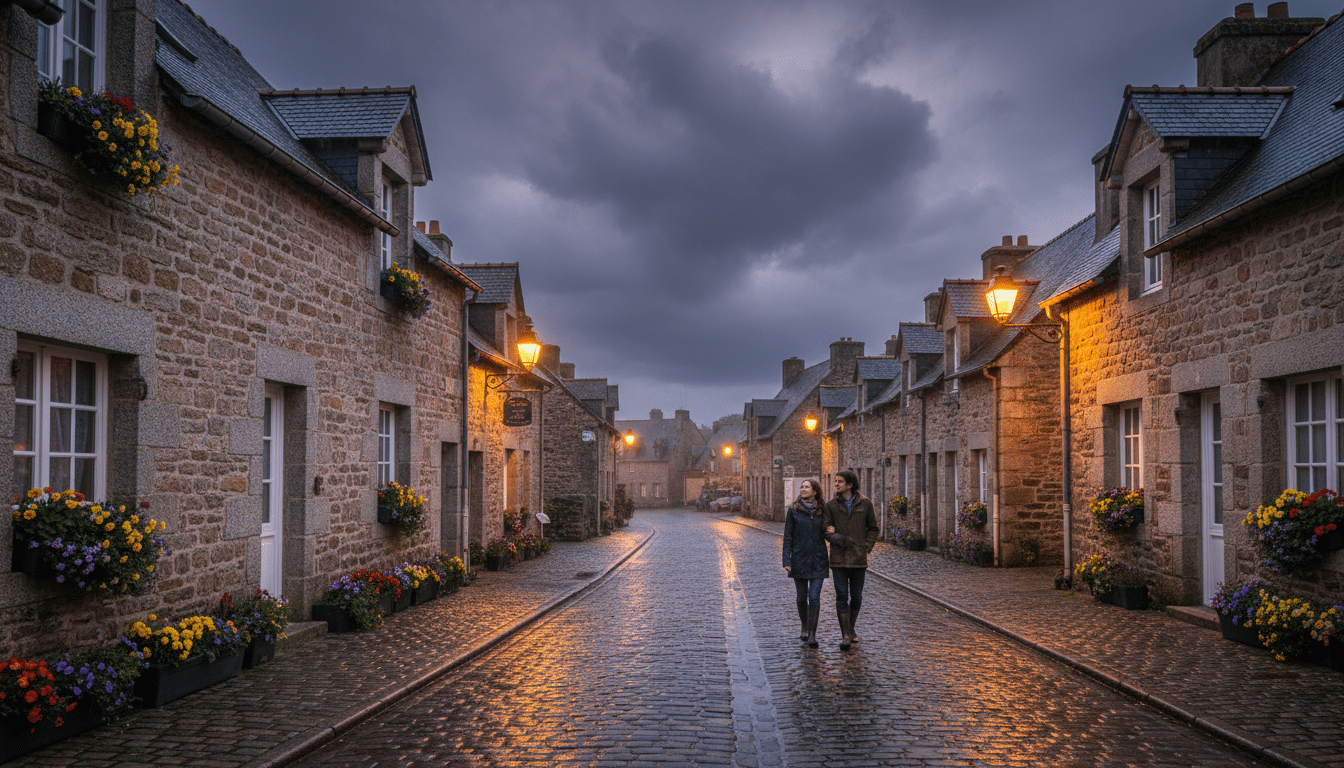 Orages en soirée dans un village côtier breton