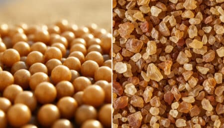 Grains de sable rond du désert et sable anguleux de rivière en comparaison