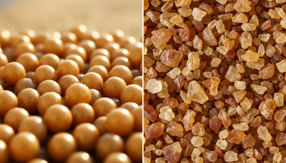 Grains de sable rond du désert et sable anguleux de rivière en comparaison