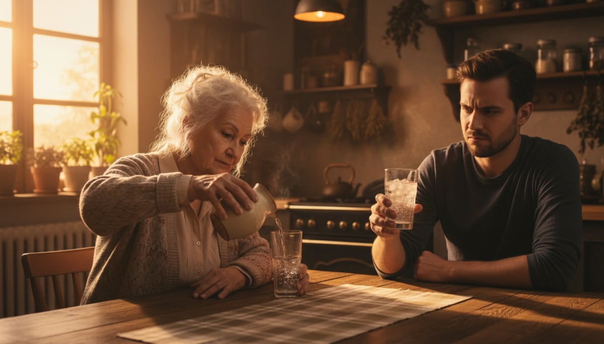 grand-mère et jeune adulte débattant de l'eau froide