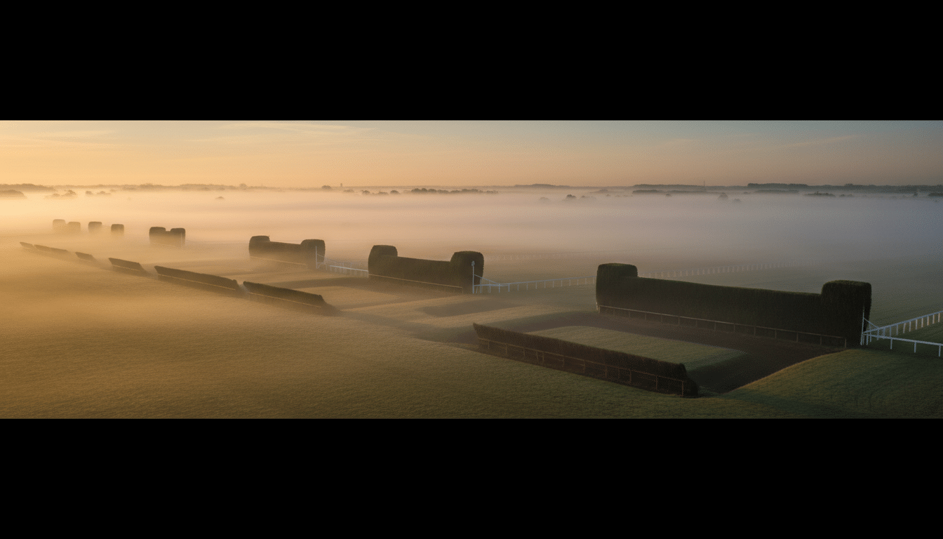 Parcours de steeple-chase d'Aintree avec ses haies imposantes