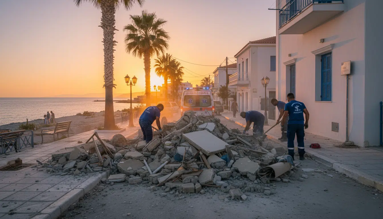 Scène de secours après l'effondrement du balcon en Grèce