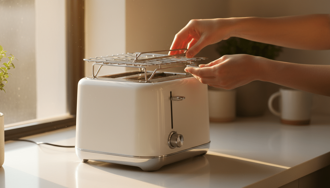 Support à viennoiseries déplié sur un grille-pain