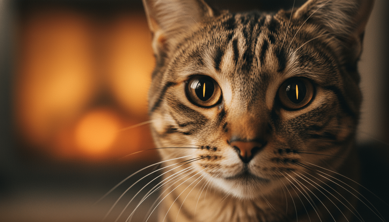 Gros plan œil de chat aux pupilles dilatées dans l'obscurité