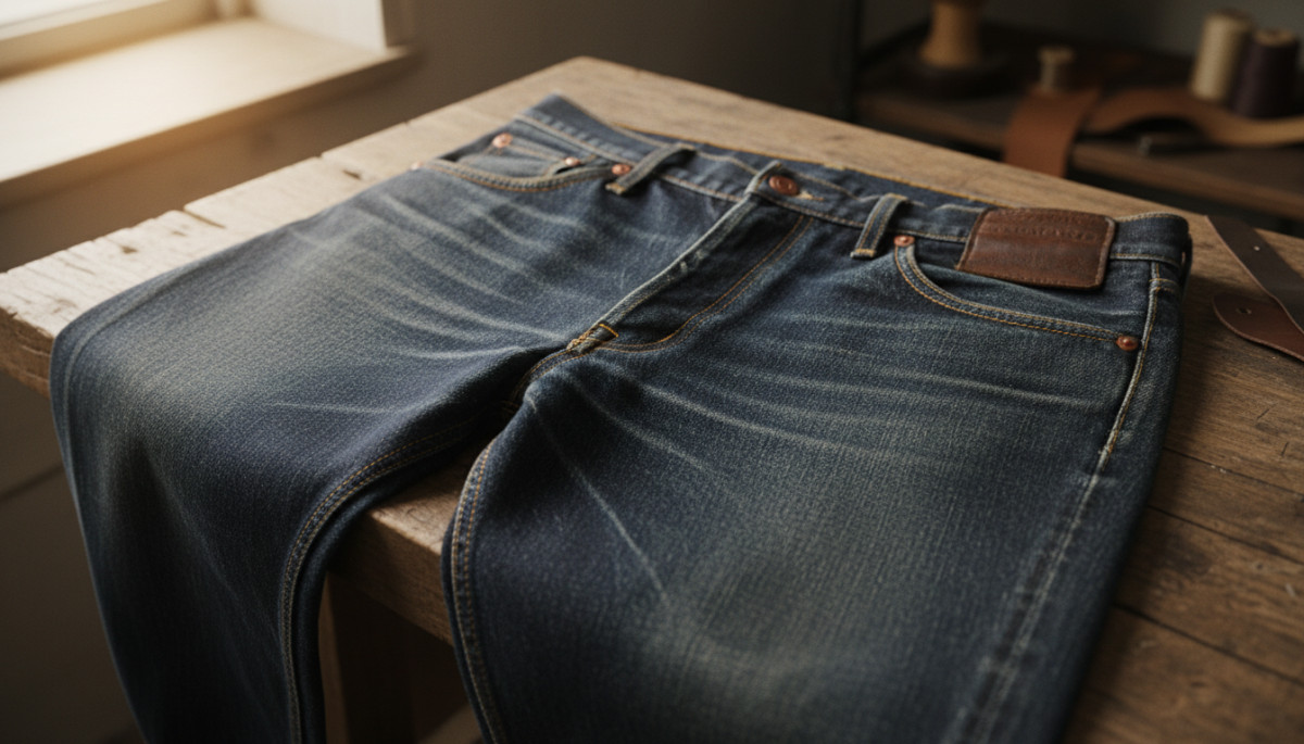 Gros plan sur les rivets en cuivre d'un jean vintage 1870