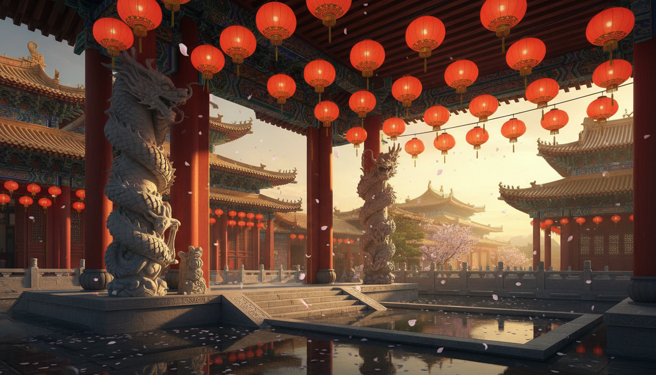 Groupe de personnes joyeuses autour d'une table de Pâques printanière dans une atmosphère magique