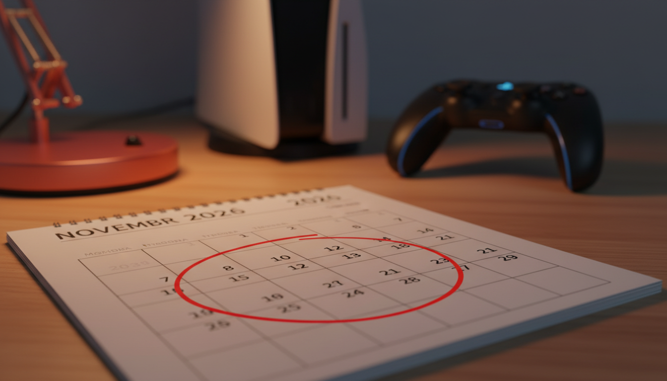 Calendrier novembre 2026 entouré en rouge avec console en arrière-plan