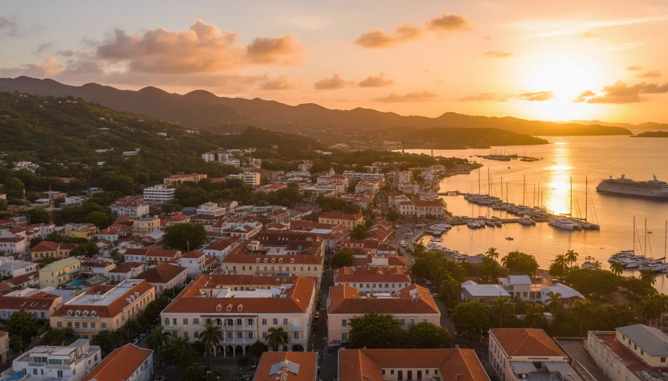 Vue aérienne de Pointe-à-Pitre en Guadeloupe au crépuscule