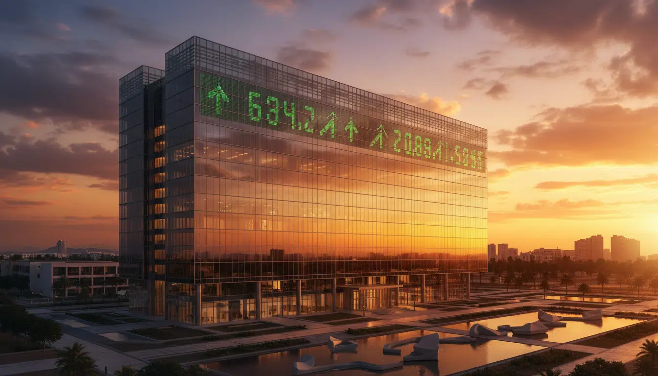 Siège de TotalEnergies avec indicateurs financiers en hausse