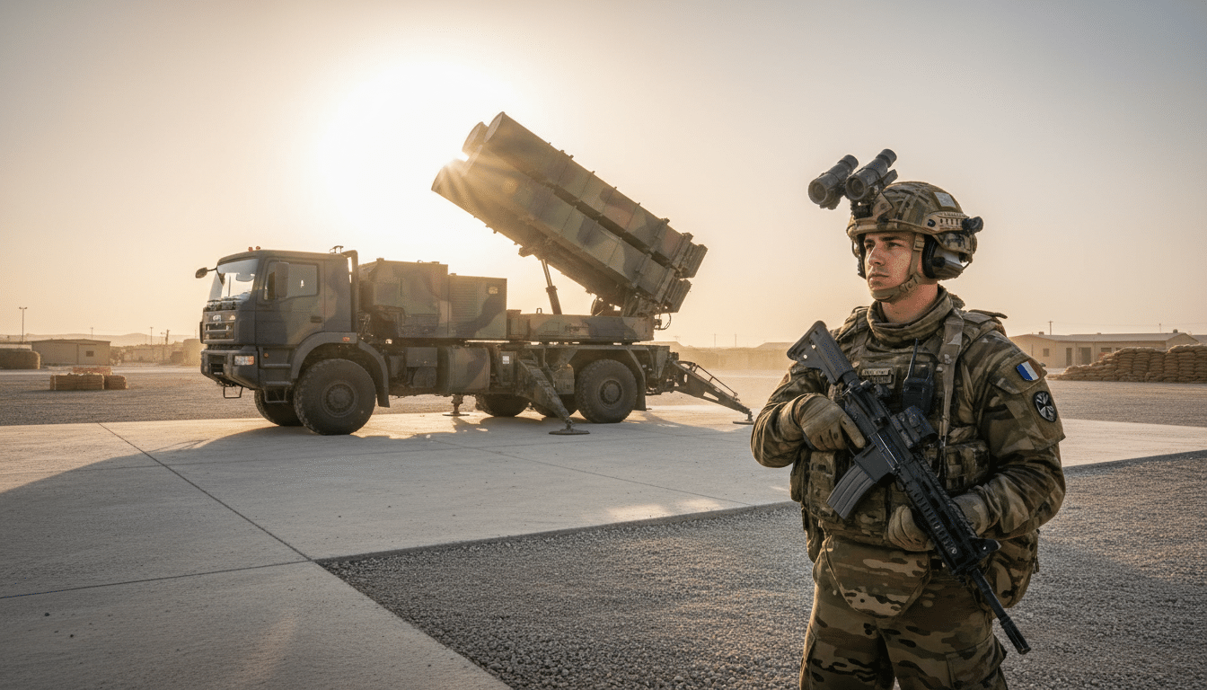 Soldat français près d'un système de défense antiaérienne