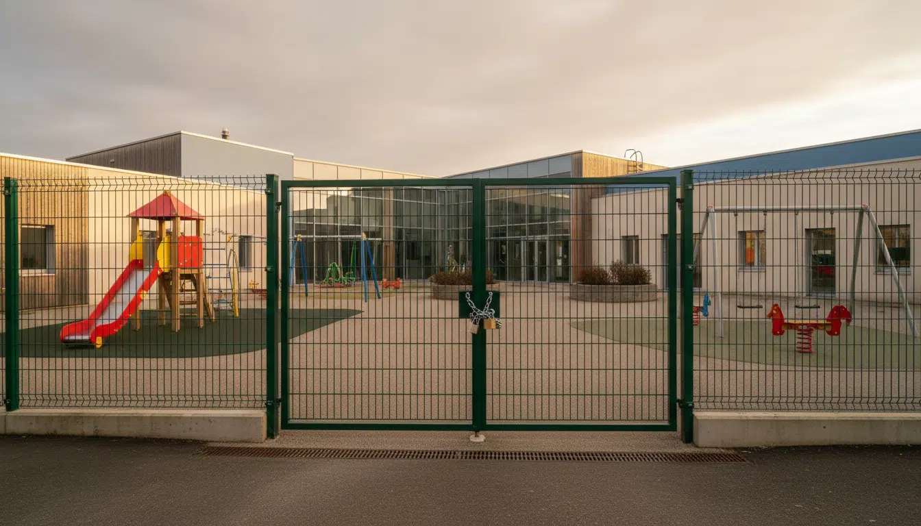 Centre de loisirs municipal fermé avec cour vide