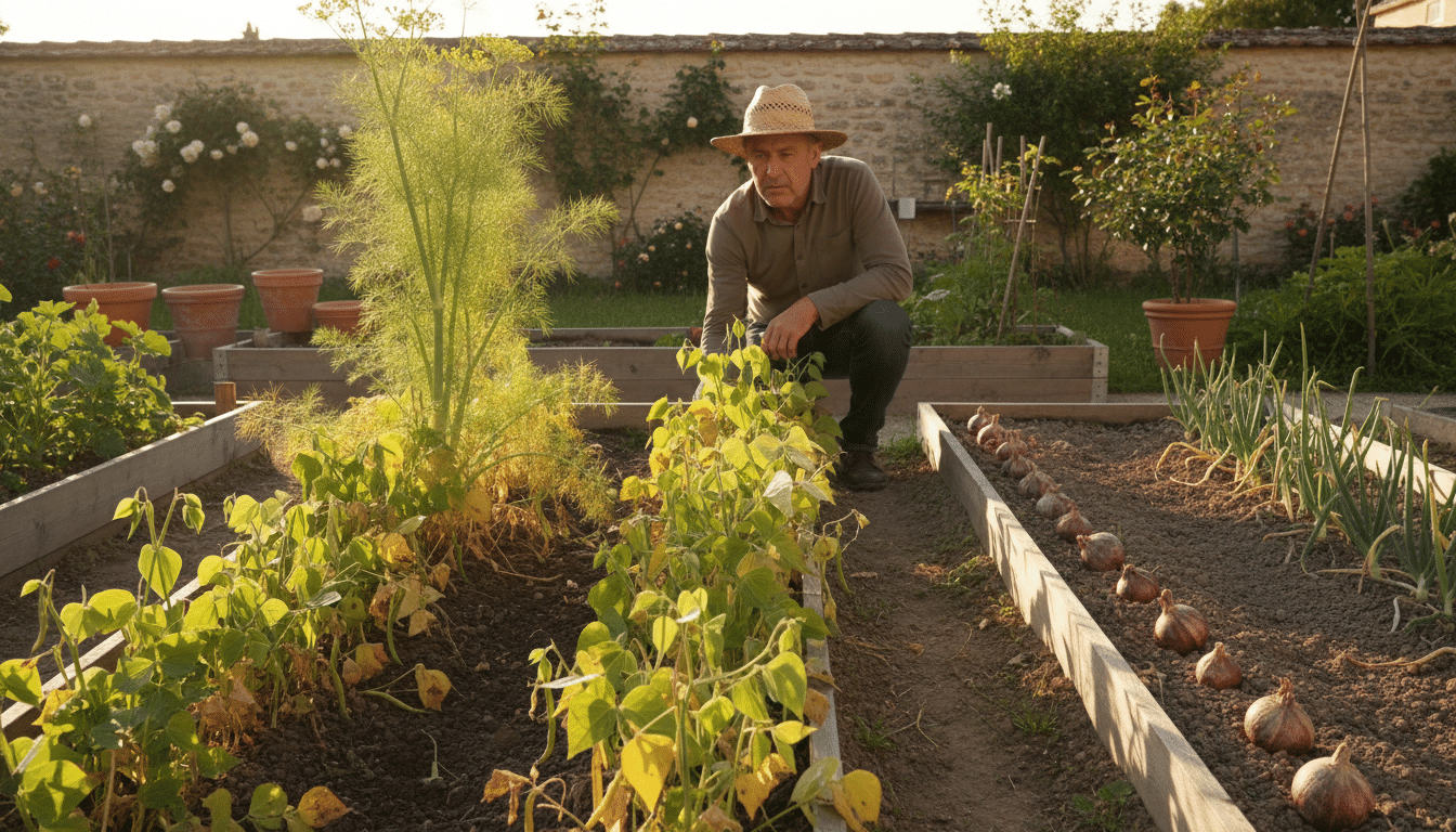 Haricots en difficulté plantés à côté de fenouil au potager